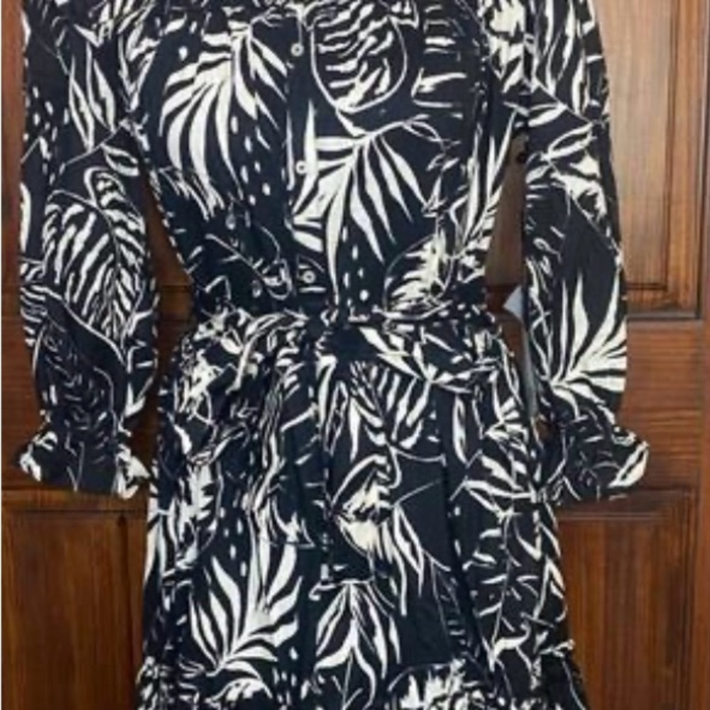 Karl Lagerfeld Black and White Leaf Print Dress
